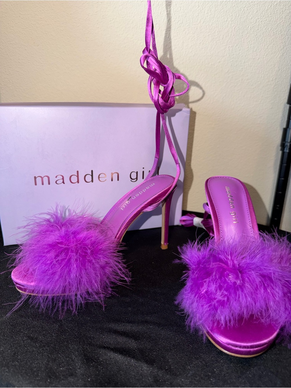 Madden Girl “Excitee” Violet Feather Lace-Up Stilettos